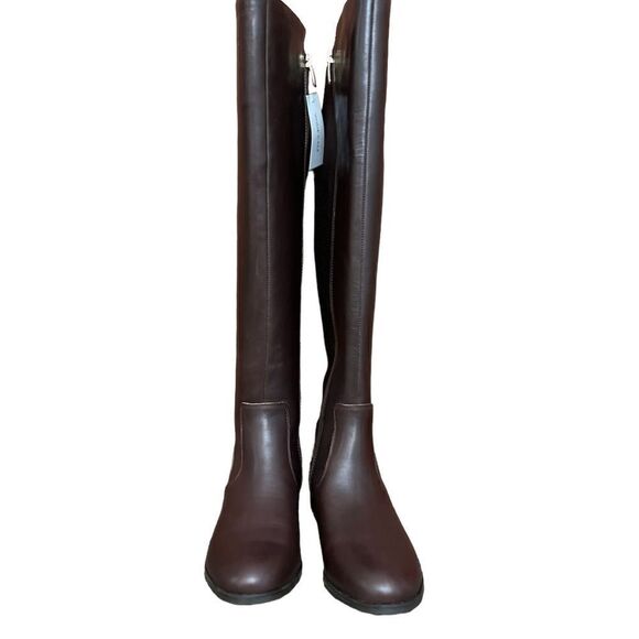 NINE WEST DARK BROWN LEATHER LEVI WIDE CALF BOOTS SIZE 6 NEW - Picture 2 of 8